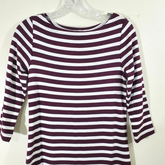 Gap Boatneck Dress Burgundy/White Stripe 3/4 Sleeve Fitted Size Small Petite NWT - Picture 2 of 12